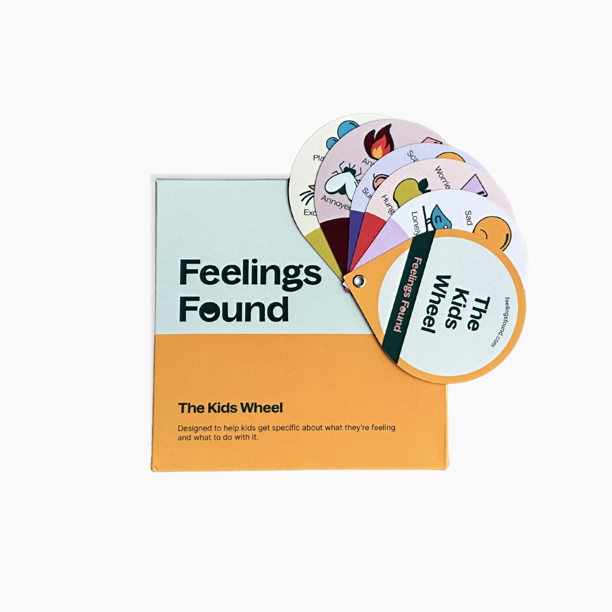 Product packaging of 'The Kids Wheel' with a colorful wheel on a white background