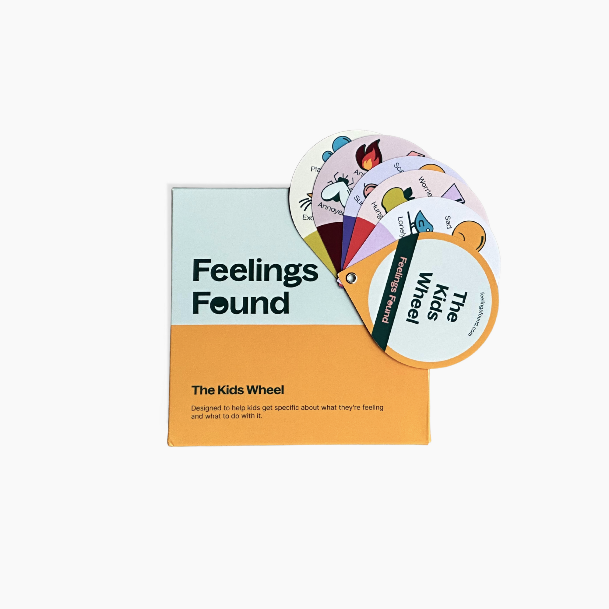 Product packaging of 'The Kids Wheel' with a colorful wheel on a white background